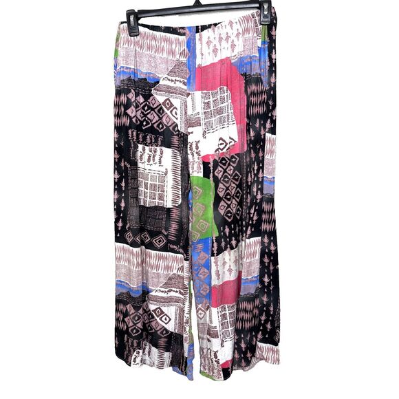 Jams World Size L Cropped Pants Patchwork Multicolored Pull On Elastic Waist - Picture 1 of 12